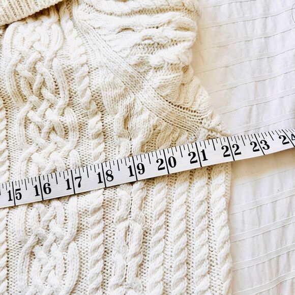Talbots Cable Knit Fisherman Cardigan Sweater Size L Cream READ - Picture 9 of 14